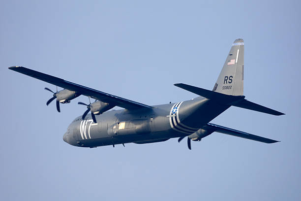 U.S. Air Force Lockheed Martin C-130J-30 Super Hercules registration RS 55822 taking off from Swiss Zürich Airport on a winter day WEF 2026. Photo taken January 17th, 2026, Zurich, Switzerland.