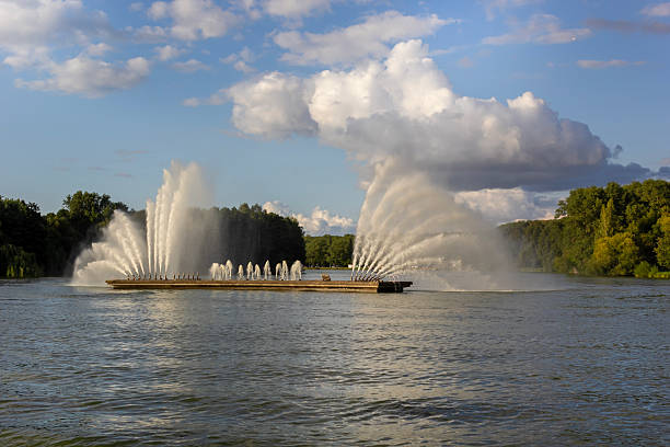 Fountain in Victory Park on the Svisloch river in Minsk, Belarus