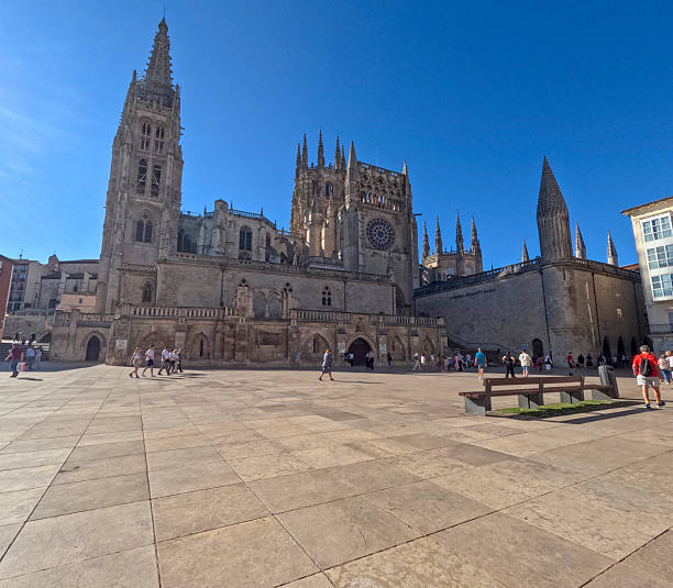 Burgos is a historic city, having been the capital of the unified kingdom of Castile and León for five centuries. It has one of Spain's Top 10 Cathedrals on July 4, 2024. The cathedral square by sunset