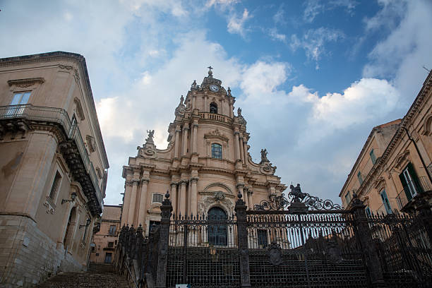 Architectural details of San Giuseppe church. Historic center builded in late Baroque Style. Ragusa, Sicily, Italy, Europe.