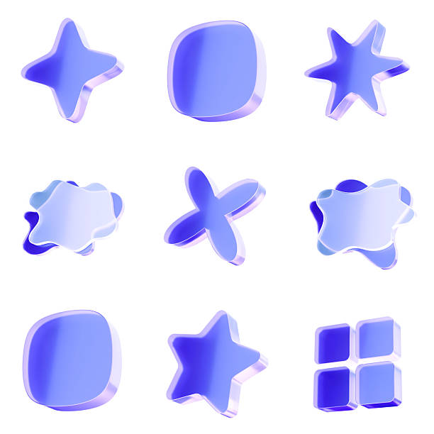 Set of 3D Glass abstract shape icon, decorative geometric symbols and minimal design elements concept. Transparent liquid Glass icon, glassmorphism icon, crystal clear. 3d illustration.