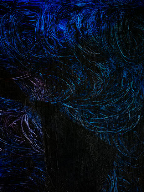 Abstract Dark Blue and Black Swirling Paint Brush Strokes on Canvas