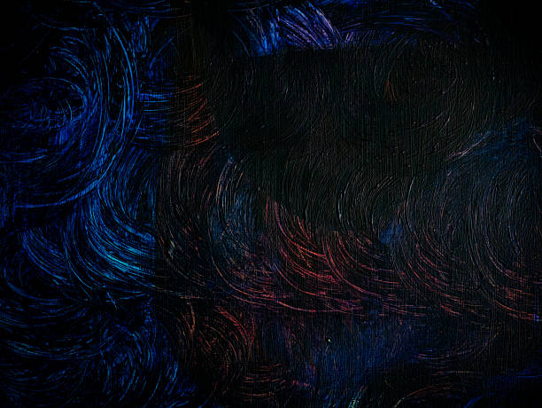 Abstract Dark Blue and Black Swirling Paint Brush Strokes on Canvas