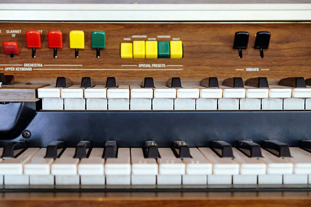 Close-up of metal pipes of a handmade pipe organ in a church