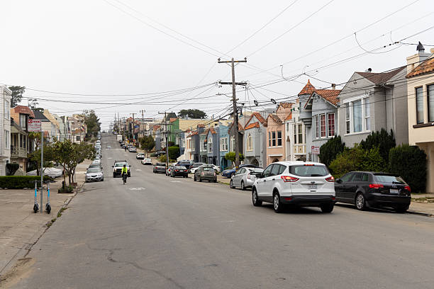 San Francisco, California, United States - October 06 2022: Streets of San Francisco with urban traffic, architecture and everyday city life in one of the most famous cities in California