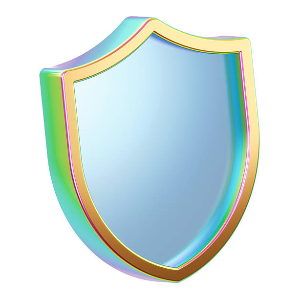 A vibrant, iridescent shield emblem with a gold edge, symbolizing protection, safety, and defense. Perfect for security brands, cyber protection, or general concepts of protection and trust.