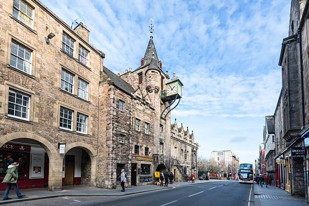 Edinburgh, Scotland, UK - February 14, 2025: Canongate Tolbooth is a historic landmark located on the Royal Mile in Edinburgh, UK.