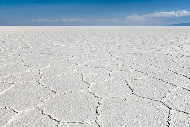 Colchani, Bolivia, October 18, 2023: View of the Bolivian salt flats Salar de Uyuni on a sunny day.