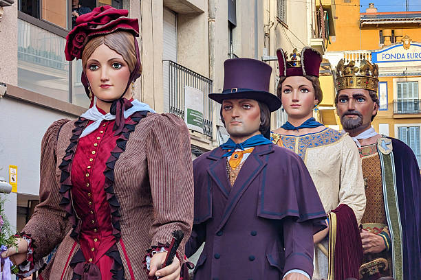 Granollers, Spain - August 31, 2024: Gegants de Granollers in front of the Fonda Europa during the 2024 Major Festival of Granollers, Catalonia, Spain.