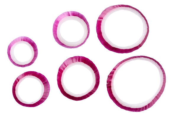 Sliced red onion on white background