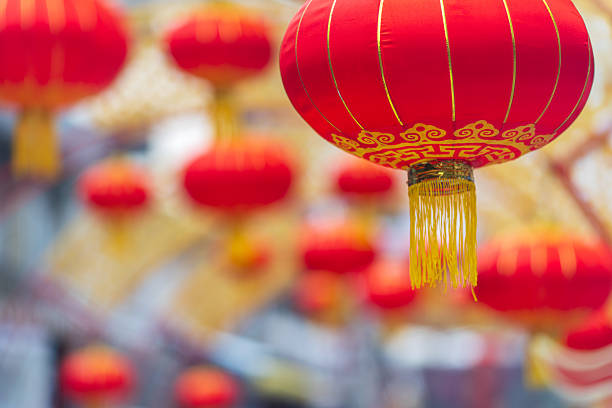 Retail display on LED light red lanterns for Chinese New Year celebration