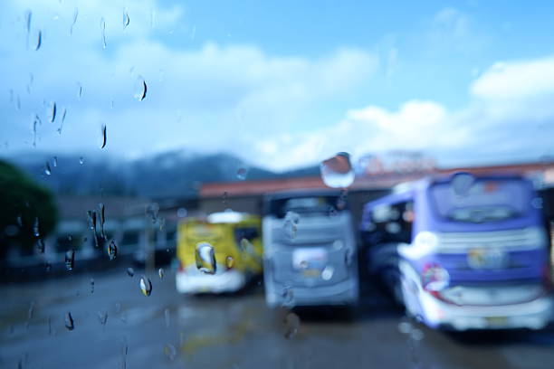 Public Transport in Rainy Urban Scene