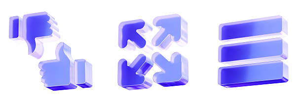 Set 3D Glass menu list icon isolated on transparent background, concept of layout structure and content organization. Transparent Liquid Glass icon. 3D rendering.