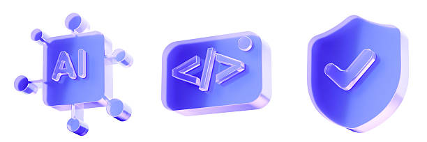 Set 3D Glass artificial intelligence network icon isolated on transparent background, concept of machine learning automation technology. Transparent Liquid Glass icon. 3D rendering.