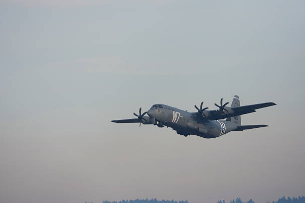 U.S. Air Force Lockheed Martin C-130J-30 Super Hercules registration RS 55822 taking off from Swiss Zürich Airport on a winter day WEF 2026. Photo taken January 17th, 2026, Zurich, Switzerland.