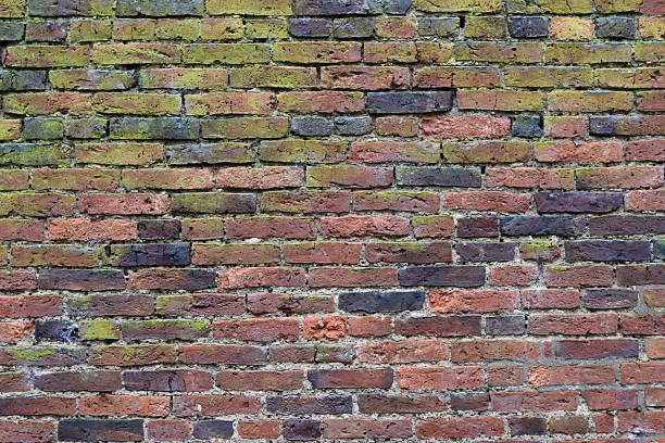 Traditional red brick wall with bricks aged by weathering