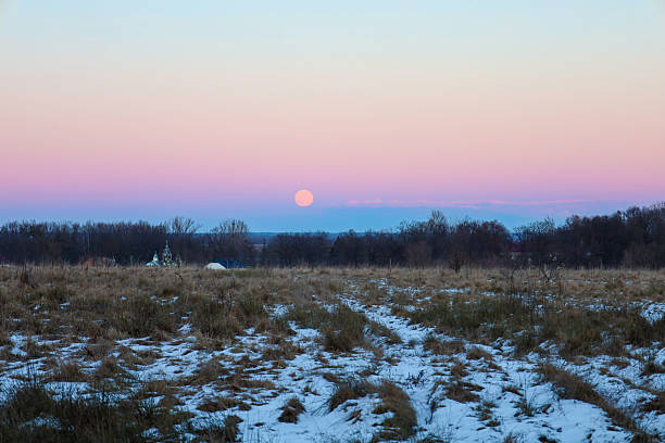 Evening snowy hills with rising full moon,Triglav National Park, Julian Alps, Primorska, Slovenia,Europe,Nikon D850