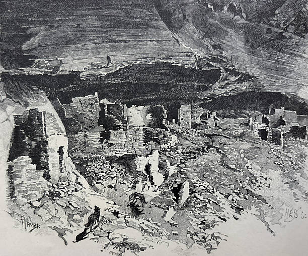 Antique illustration pre 1900 - Ruined cave village - Canyon De Chelly - Arizona