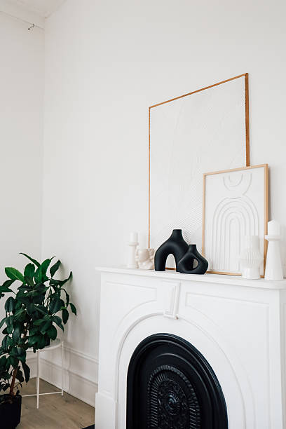istock Modern interior design showcasing a clean fireplace and decorative elements in a living space 2256897418