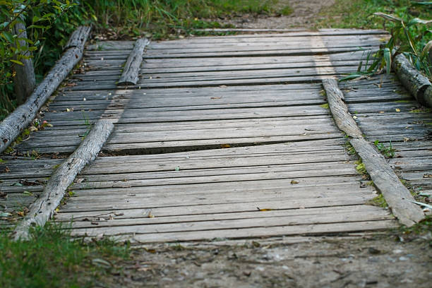 Small wooden bridge on countryside.