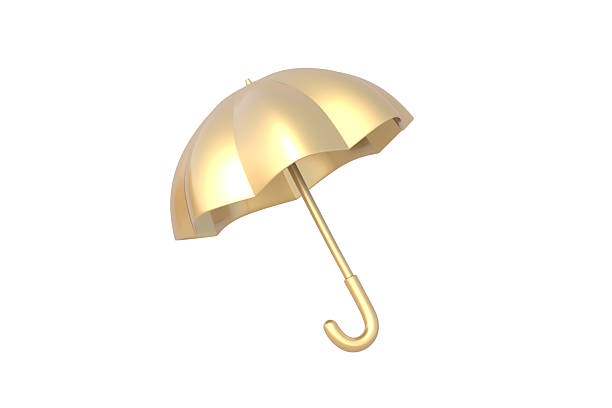 Golden umbrella isolated on white background. 3d render