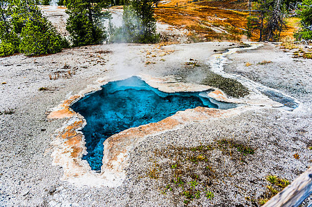 Grand Prismatic Hot Springs at Excelsior Geyser in Yellowstone National Park