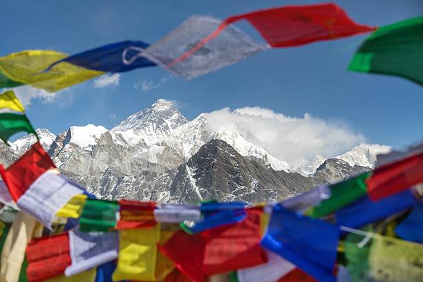 istock Mount Everest Lhotse Makalu peak buddhist prayer flags 2256916606