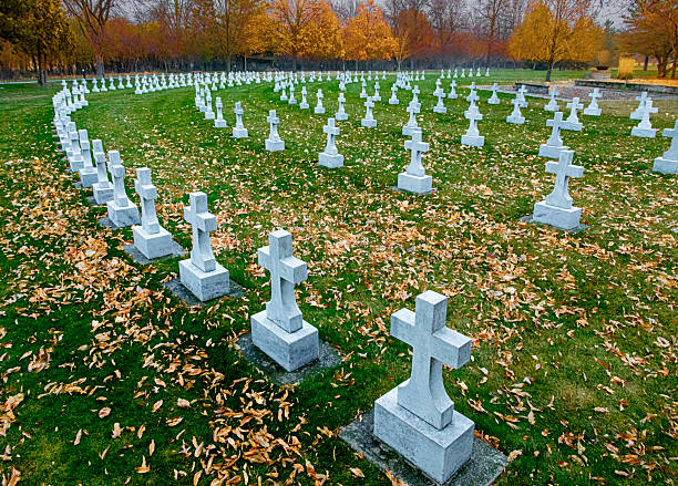Christian Cemetery where all stones are the same, and arranged in orderly curved rows.