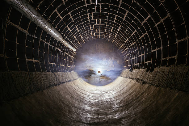 Large underground tubing tunnel. Bunker, or subway tunnel construction.