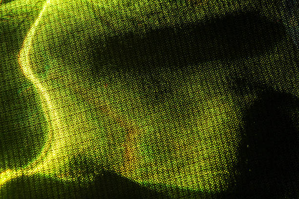 Green textile abstract background with dark shadow and glowing light effect