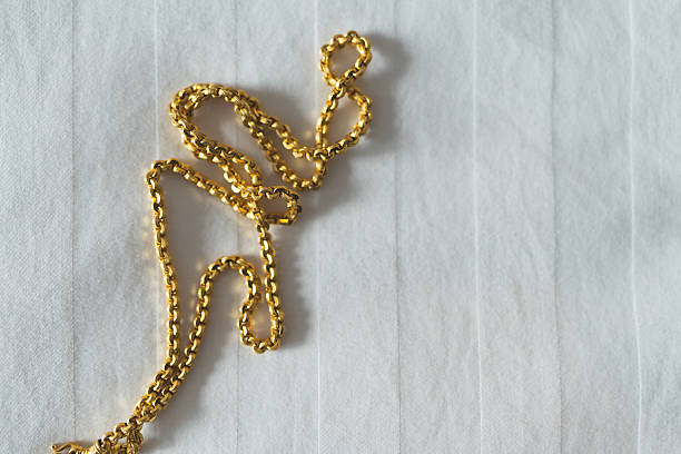 Elegant gold chain necklace, luxurious accessory. Top view