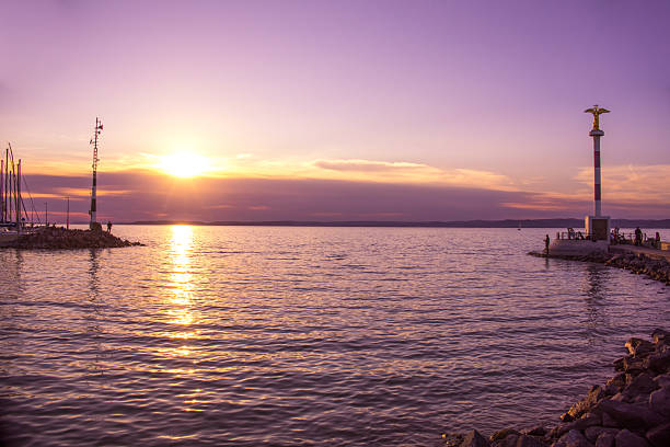 Amazing sunset on the Siofok Pier on the Lake Balaton, Hungary