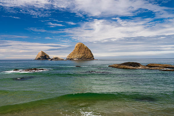 Rocky Oregon Coast with cloud skies during a storm