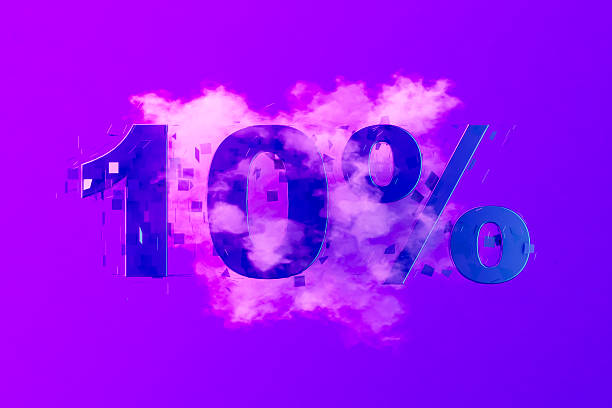 Sale 10% Off with Smoke on Neon Lighting Purple Background . Digitally generated image. 3d render.