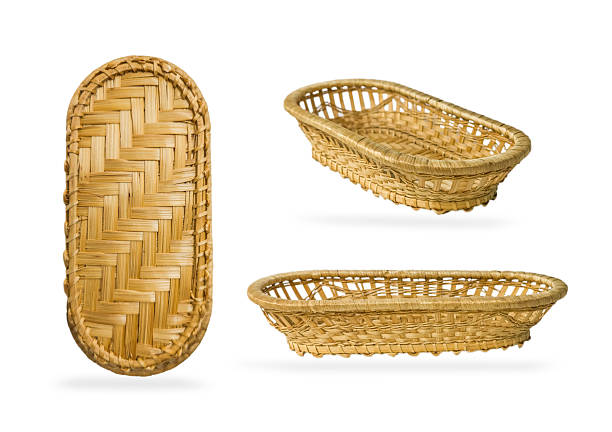 Handmade straw basket for bread, isolated on white