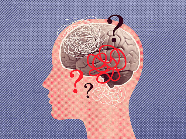 Indecision, confusion concept collage vector illustration. Human head silhouette with brain concept illustration.