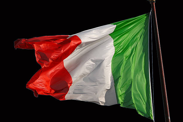 Tricolore Italian national flag (Isolated on black background)