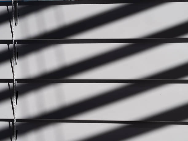 Venetian slat blinds in sunlight shadows