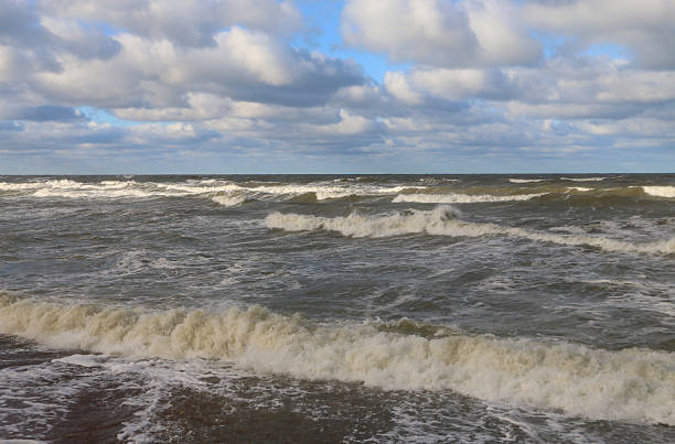 Stormy Baltic Sea with big waves, Europe, Latvia, Liepaja