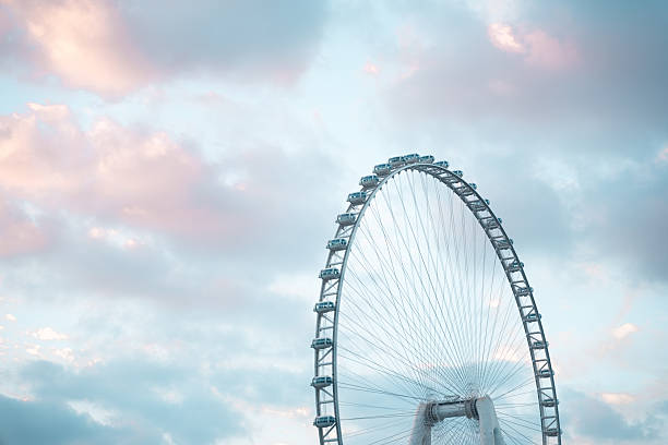 The Ferris wheel under the blue sky and white clouds, leaving a blank space in the sky