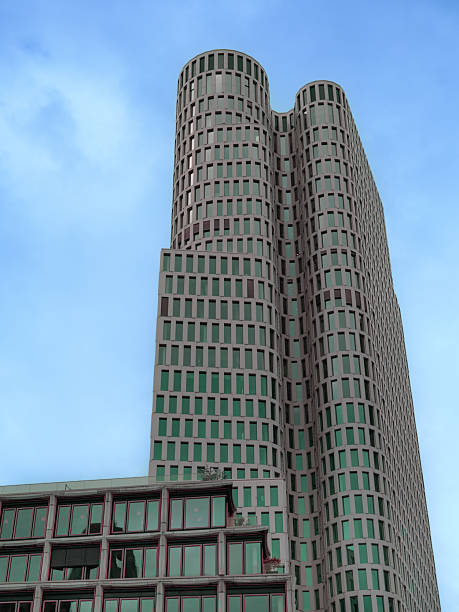 Modern Berlin High Rise Skyscraper, Commercial Building  With Repetitive Windows, Germany.