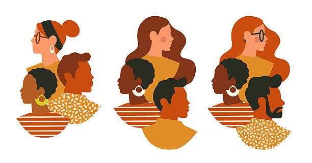 Silhouette profile group of men and women of diverse culture. Diversity equality inclusion. DEIB. Multicultural. Crowd of people