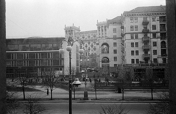 Kiev, Ukraine, - January 25, 1962: Khreshchatyk street and metro station of same name