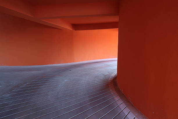 Orange-walled garage entrance