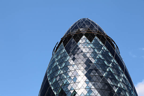 London, United Kingdom - August 10, 2022: 30 St Mary Axe (the Gherkin) modern skyscraper in the City of London