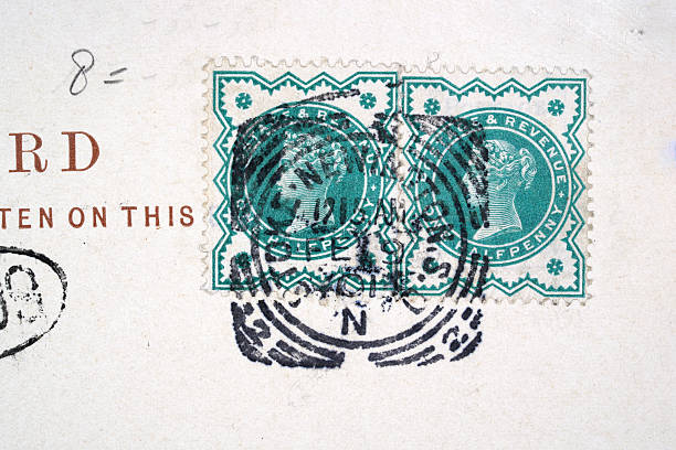 Vintage Postmark, franked British stamp Queen Victoria half penny