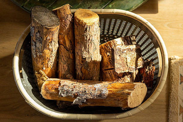 Chopped firewood in a basket