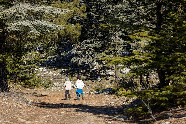 Little girls walking alone in the mountains