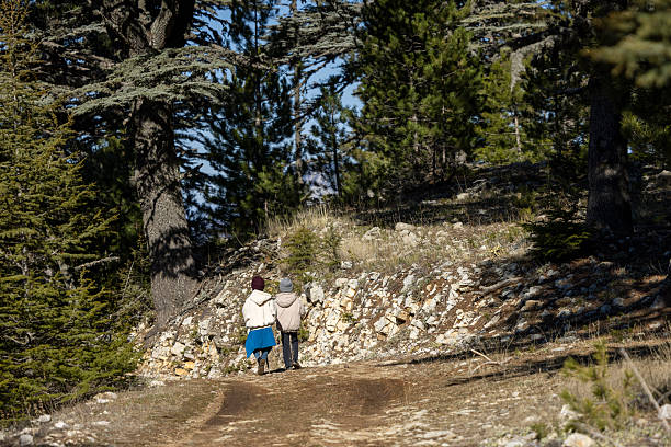 Little girls walking alone in the mountains