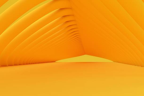 A sleek 3D abstract scene featuring a yellow twisted tunnel formed by smooth curved structural lines. The clean, minimal, and futuristic design creates a versatile background ideal for branding visuals, product presentations, architectural concepts, technology themes, corporate designs, and modern digital artwork. Perfect for projects involving minimalism, contemporary geometry, clean aesthetics, innovation, and elegant abstract spaces.